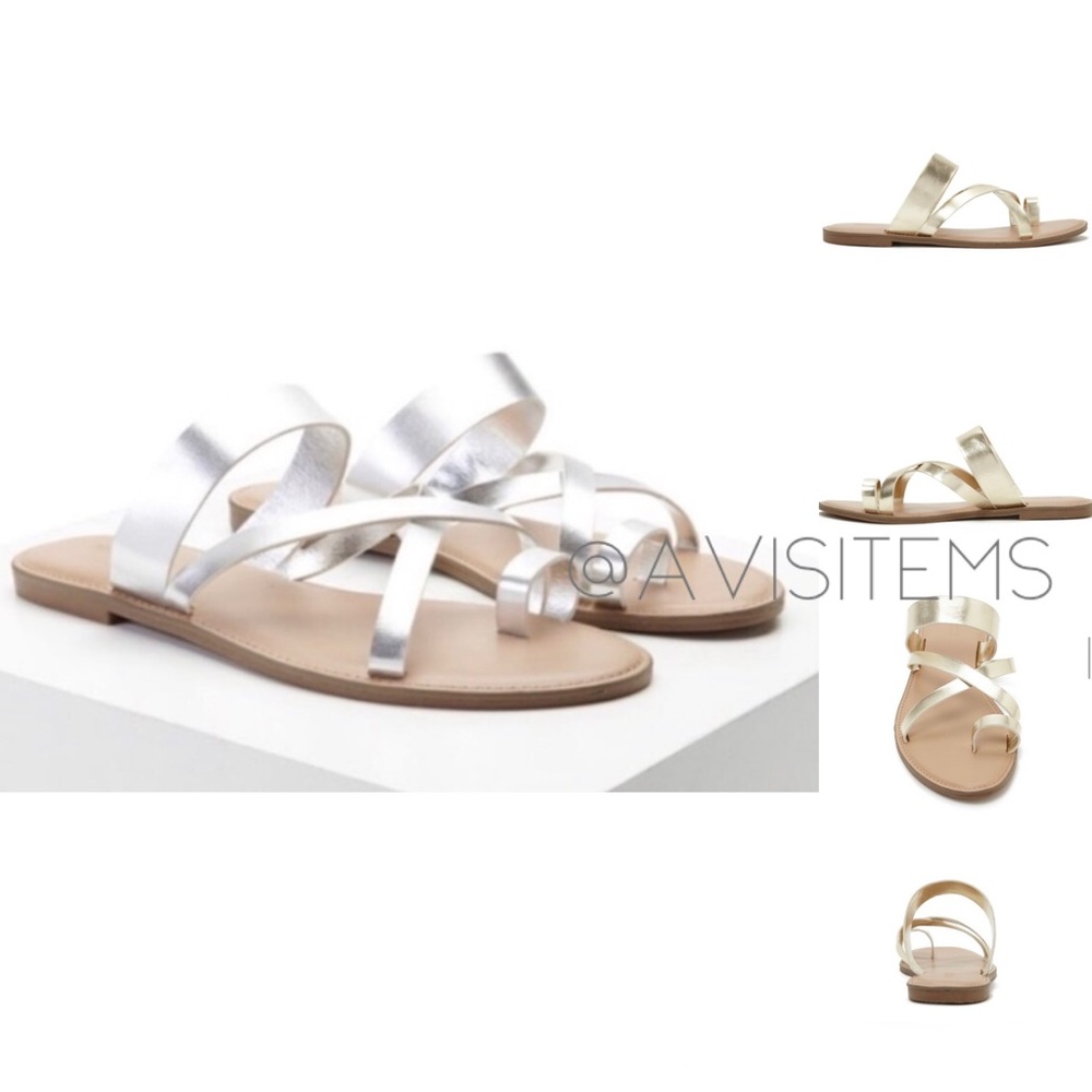 Metallic Silver Toe Sandal Thong Criss Cross